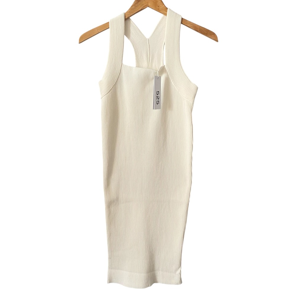 Revolve 525 America Women Bodycon Ribbed Knit Midi Dress Cream Racerback XS